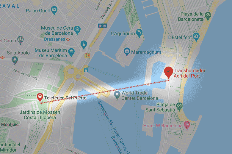 carte plan itineraire telepherique port barcelone